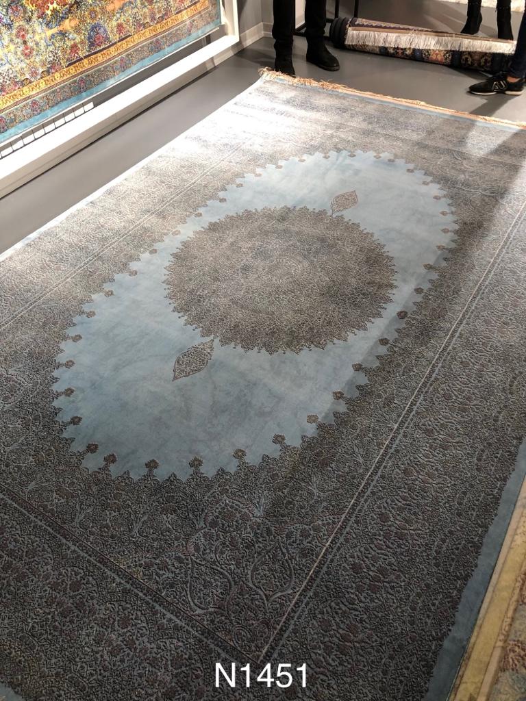 Сив и син персийски килим Класически дизайн- Код: N1451