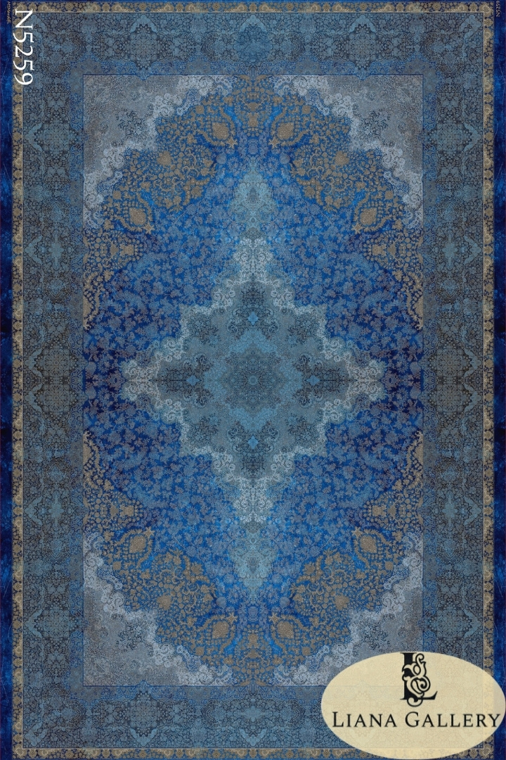 Classic Design Blue Persian Carpet - Code: N5259-Син персийски килим с класически дизайн - Код: N5259
