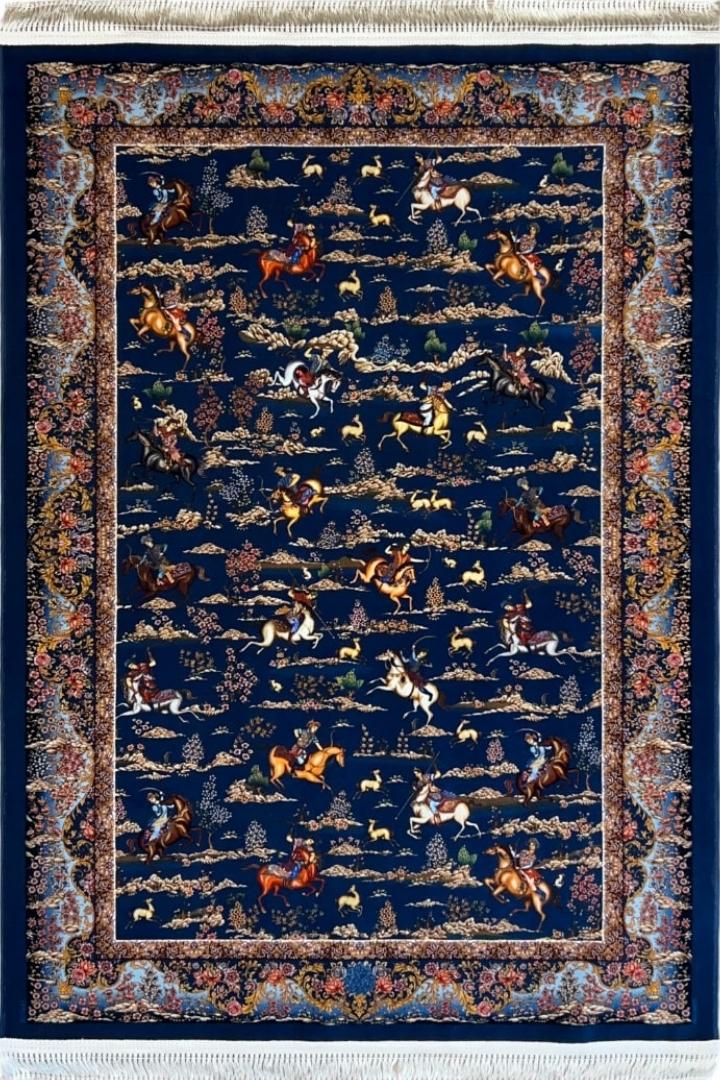 Релефен син персийски килим Винтидж дизайн – Код: G1060