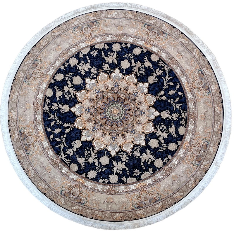 Тъмносин кръгъл килим за хол 150/150 см- Ava