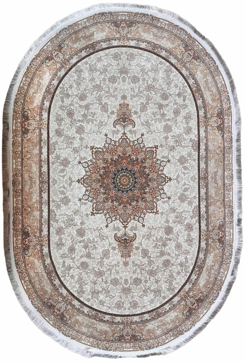 Cream Oval Carpet with Classical Design–Code FR100