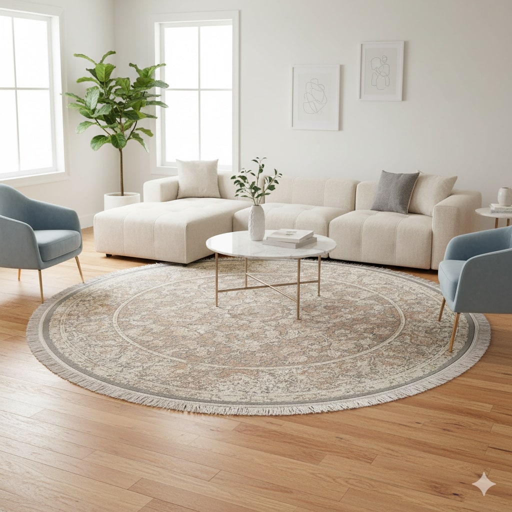 Perserteppich rund creme 150x150 Aynaz
