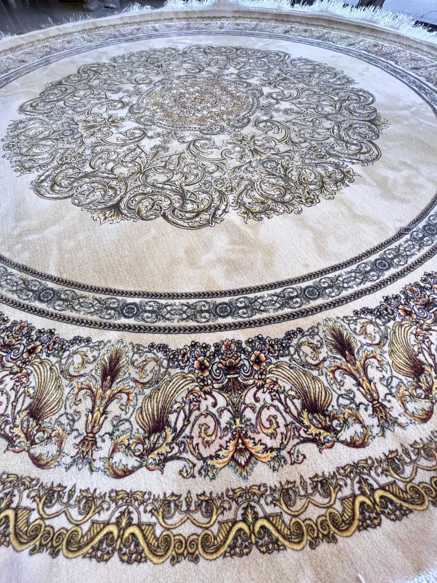 Runder Perserteppich in Creme, neoklassisch – R160C