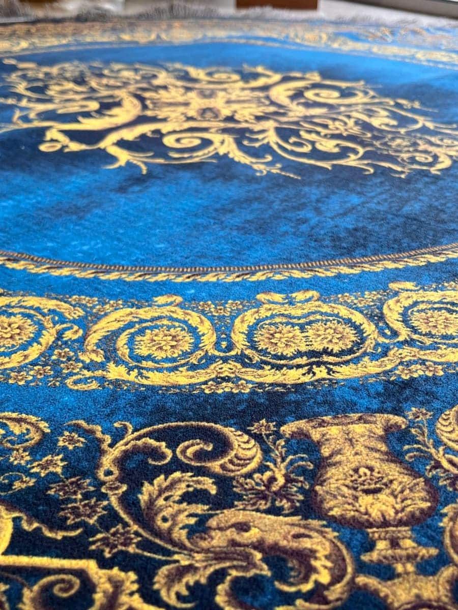 Blau-goldener runder Perserteppich 150×150 cm